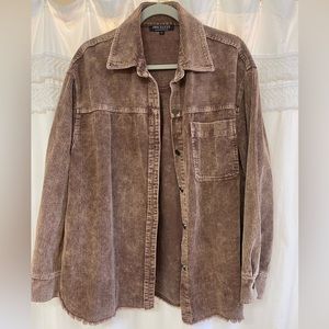 Priceless Corduroy Shacket - Shirt Jacket - Light Brown - Size Large - Fringe